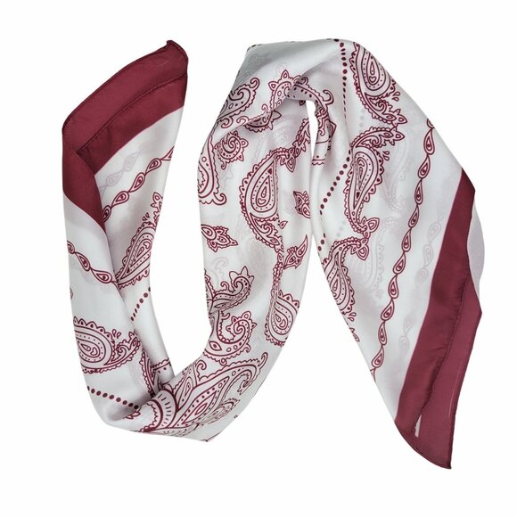 ✨Elegant Bandana Square Scarf Silky Satin Luxury WHITE RED Wrap Paisley Floral - Picture 2 of 5
